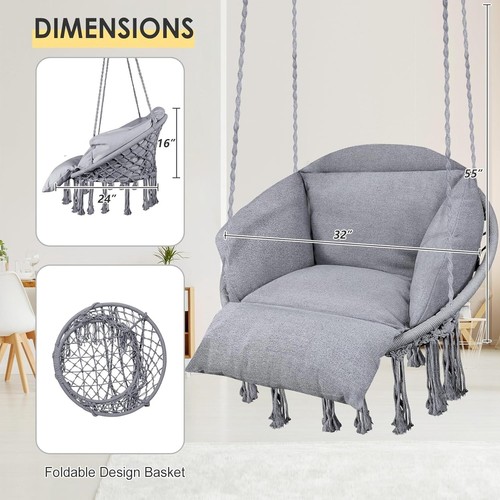 Bohemian-Style Hanging Chair with Thick Cushion - Ideal for Indoor & Outdoor Use - Picture 6 of 10