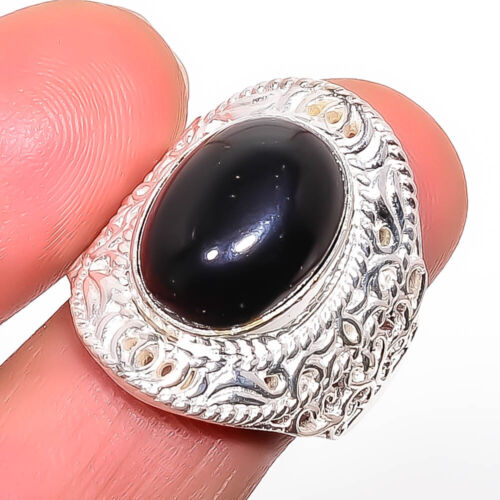 Black Onyx - Brazil Handmade 925 Sterling Silver Bali Ring s.9 T98