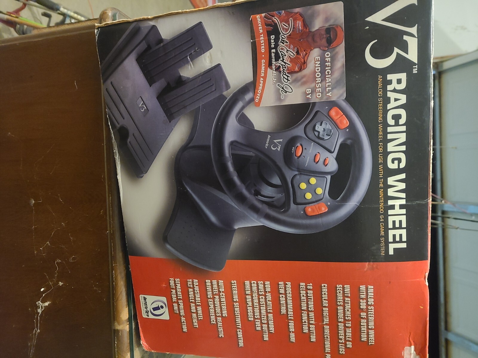 V3 DRIVING STEERING WHEEL CONTROLLER W/ GAS BRAKE PEDALS FOR N64