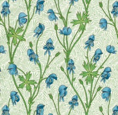 WILLIAM MORRIS CURTAIN FABRIC DESIGN  Monkshood 3.9 METRES COBALT/GOBLIN GREEN