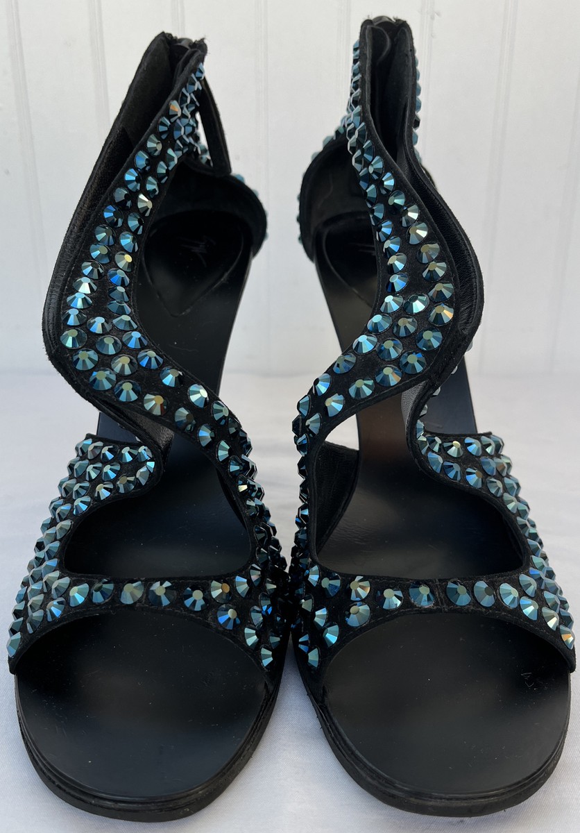 Giuseppe Zanotti Italy Blue Crystal Swarovski Black Open  display picture 3