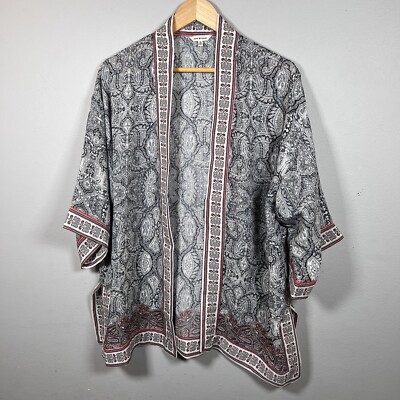 Max Studio Women’s Kimono Floral Paisley Open Front Cardigan Black Red Size  S