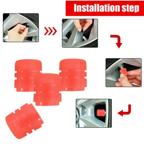 4x Red Fluorescent Car Tire Valve Caps Luminous Tire Valve Stem Cap Accessories - Picture 5 of 7