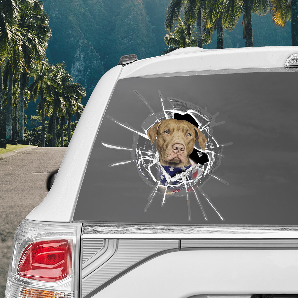 Pitbull Window Decals For Car Glass Crack Sticker Dog American Flag
