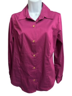 Jaclyn Smith Medium Top Purple Button Up Stretch Gold Buttons