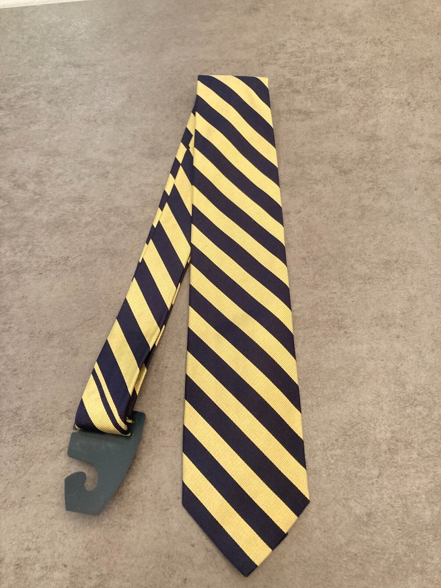 Brooks Brothers Yellow & Navy Striped Tie 100% Silk Men's