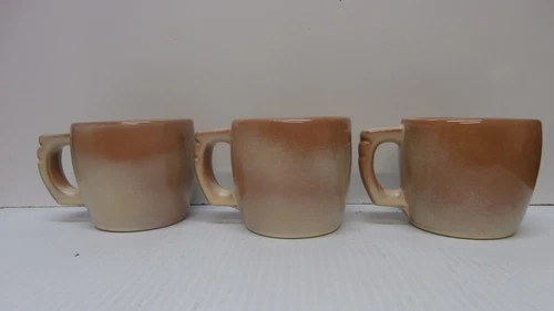Lot of 3 Frankoma Pottery Mug PLAINSMAN BROWN VINTAGE 1950's 5C Ridged Handle