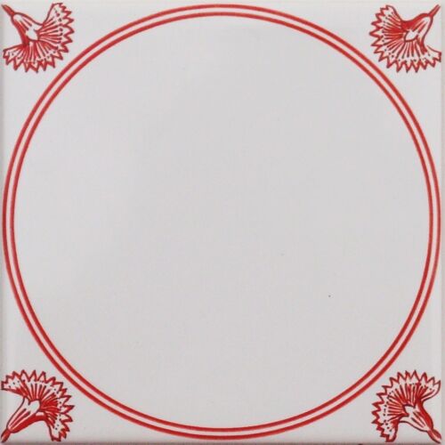 Płytki Delfter Art, ornament czerwony biały 15x15 płytek z dekoracją narożną goździki nowe! - Zdjęcie 1 z 2