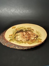 Tree Slab Wall Hanging 2 Bunnies JX1 Bunnies Made IN USA