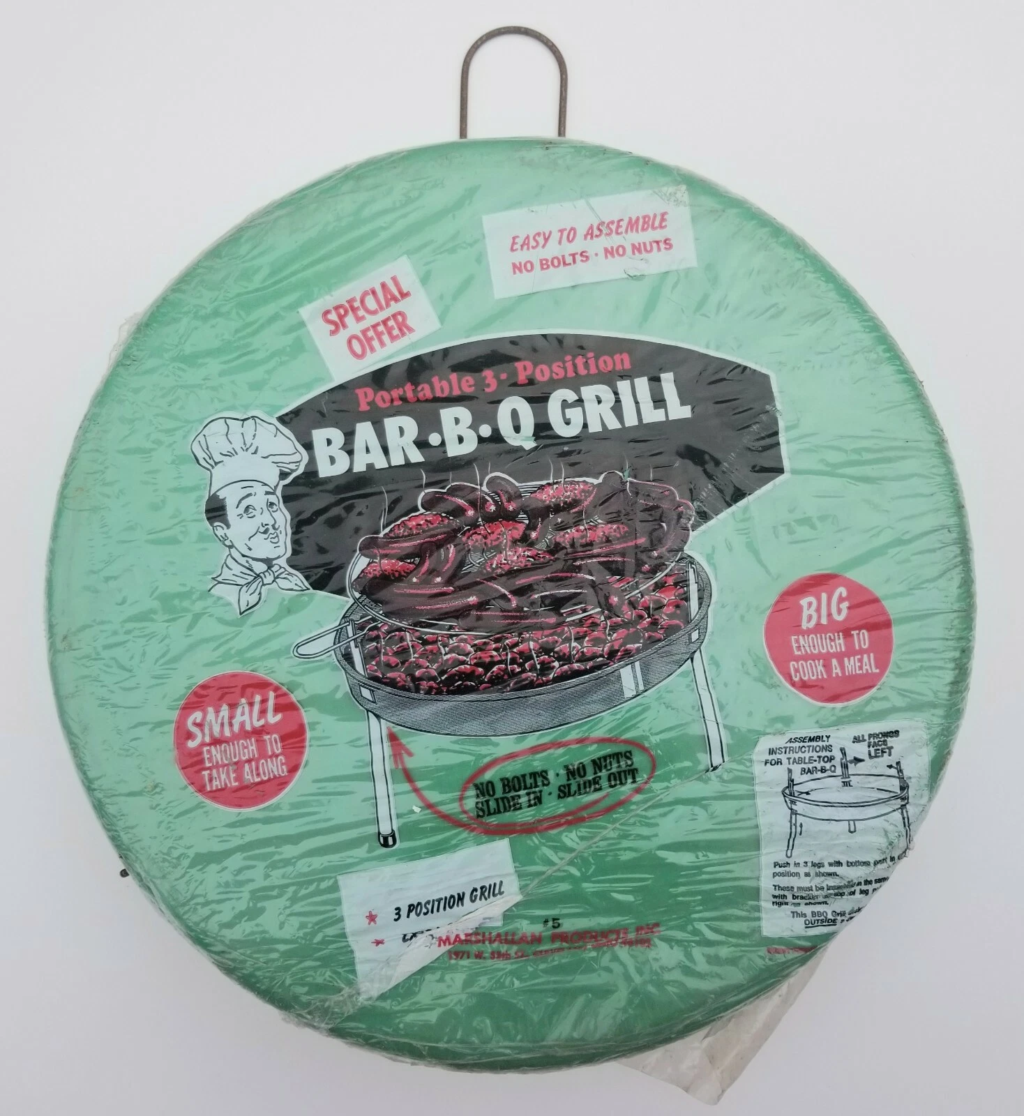 Vintage Marshallan Green Metal Portable Bar B Q Grill BBQ Sealed Original Ohio