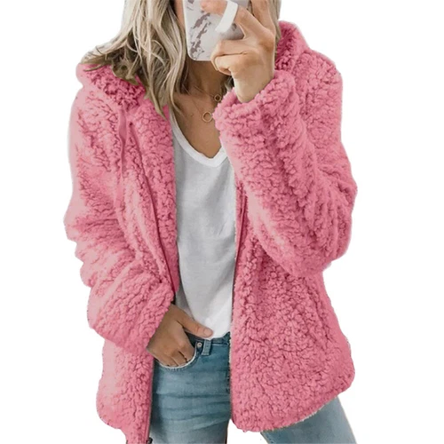 Womens Winter Teddy Bear Fluffy Coat Zip Up Cardigan Fleece Hoody Jacket Outwear - Afbeelding 18 van 34