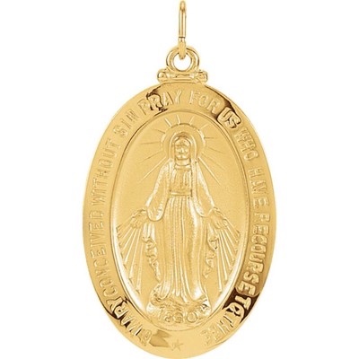 Miraculous Medal 14K Yellow Gold 26x18mm Solid Medal Oval R5020 Virgin ...