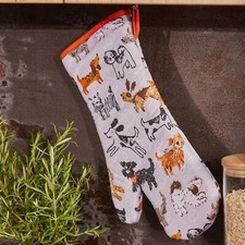 Gauntlet Oven Glove Ulster Weavers Dog Days 100% Cotton Grey