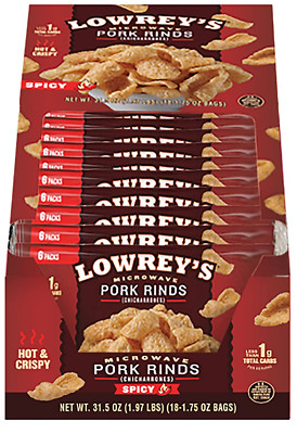 Lowreys Bacon Curls Microwave Pork Rinds Chicharrones Hot & Spicy 1.75 Ounces