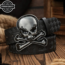 Mens Cowboy Leather Vintage Casual Luxury High Quality Jeans Black Belt Buckle