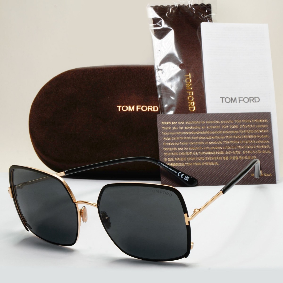 Tom Ford Sunglasses Raphaela Black Gold Grey Metal Square  display picture 1