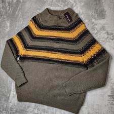 Michael Kors Mock-Neck Striped Ribbed Knit Sweater Men's 2XL Olive Chunky Wool