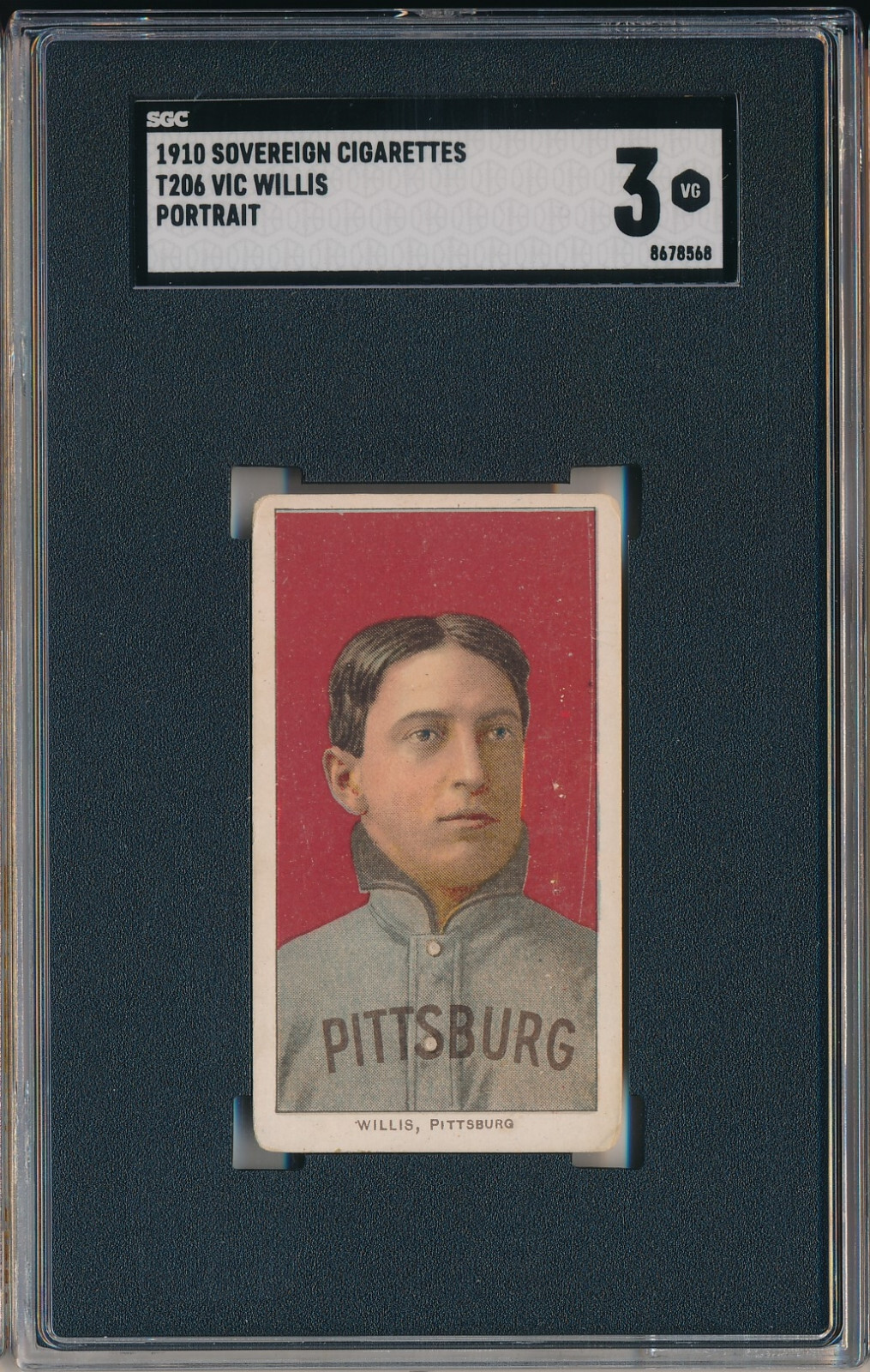 1910 T206 SOVEREIGN - VIC WILLIS PORTRAIT - SGC 3 VG (SVSC) CENTERED! LOW POP!