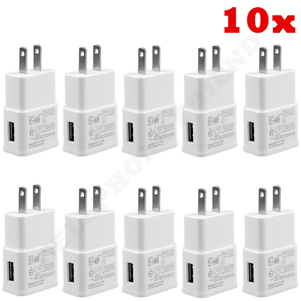 10 Set USB Power Adapter Wall Charger Micro Cable Cord US Plug For Samsung White - Image 2 of 4