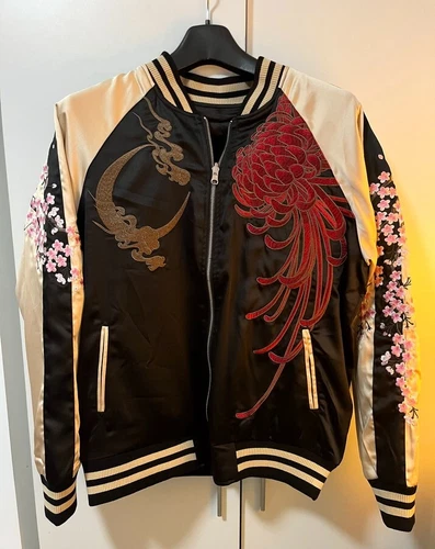 Herren Sukajan Wende Souvenir Jacke japanisches Muster Stickerei Kirin Sakura - Bild 40 von 47