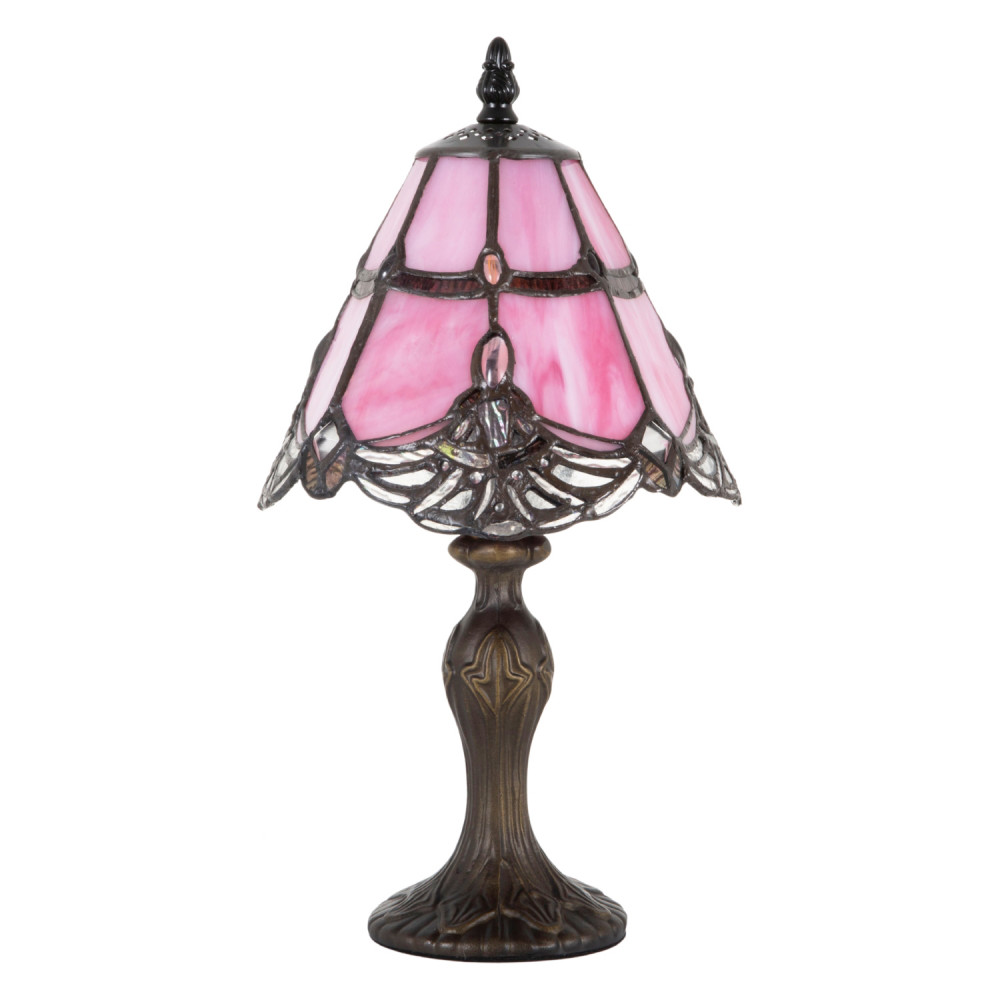 Quirky and Petite Pink Stained Glass Tiffany Lamp with Clear Beads by Happy H...