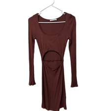 Reformation Pullover Long Sleeve Scoop Neck Ribbed Shift Dress Brown Size Small