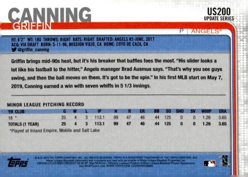 2019 Topps Update #US200 Griffin Canning SP Short Print - 第 2/2 張圖片