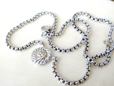 DAVID YURMAN 18K GOLD SILVER DIAMOND COOKIE BOX CHAIN NECKLACE