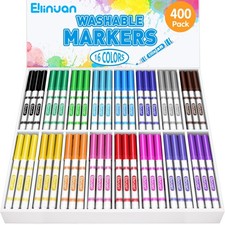 400 Count Washable Markers Bulk, 16 Assorted Colors, Colored Thin Marker with...