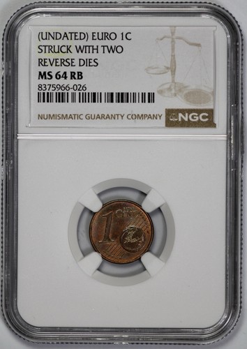 Undated Euro 1c One Cent Error Struck with Two Reverse Dies NGC MS 64 RB