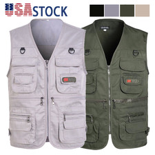 Mens Cargo Multi Pocket Utility Vest Fishing Hiking Camping Gilet Waistcoat Tops