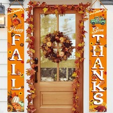 Happy Fall Porch Banner 71 x 12 Inch Orange White