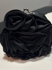 Elegant Black Satin Rosette Clutch Wedding Evening Party Piece Feminine Classic