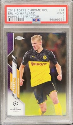 2019 Topps Chrome UCL Purple Refractor #74 Erling Haaland RC Rookie /250 PSA 9