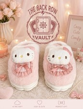 2024 Sanrio Hello Kitty Pink White Plush Slippers Women's Size 7.5