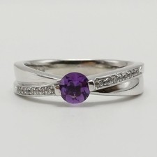 925 Sterling Silver Purple CZ Ring Thick Wide Band CZ Accents Size 8.5 Pre-Owned