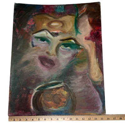 Abstract womens portrait oil painting vintage Mid century modern original art