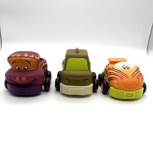 Battat Just B Toys Wheels Pull Back Car Toy Lot of Three 3 Taxi Flame Car Tiger