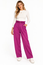 New Cider Pants Fushia Pink Textured Double Belt High Waist Small Pleated