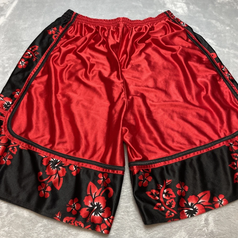 Youngs Lei Shimmer Basketball Shorts Mens 2XL Red Black Tropical Floral 10" - Image 2 of 4