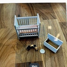 Vintage 1980s 1:12 Dollhouse Miniature Nursery Room Baby Crib with Bedding White