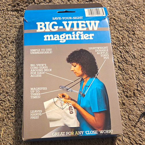Vintage Big-View Stand Magnifier Hands Free Portable Neck Cord, Clear/Black