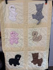 VTG Handmade Baby Quilt Blanket Pastel Applique Animals Crib Toddler 34  X 49  