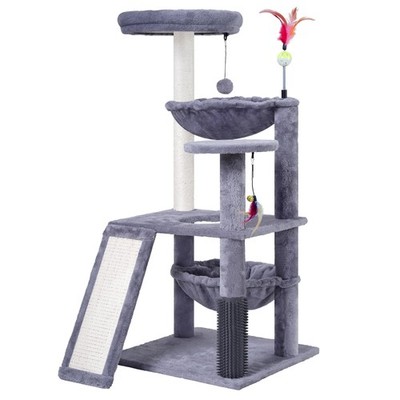 Multi-Level Cat Tree for Indoor Cats, Cat Tree Tower with Big Cat Hammock and...