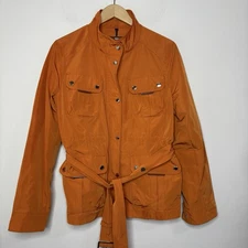 Tumi Jacket Women's L Outdoors Lightweight Belted Coat Rain Jacket Active Orange