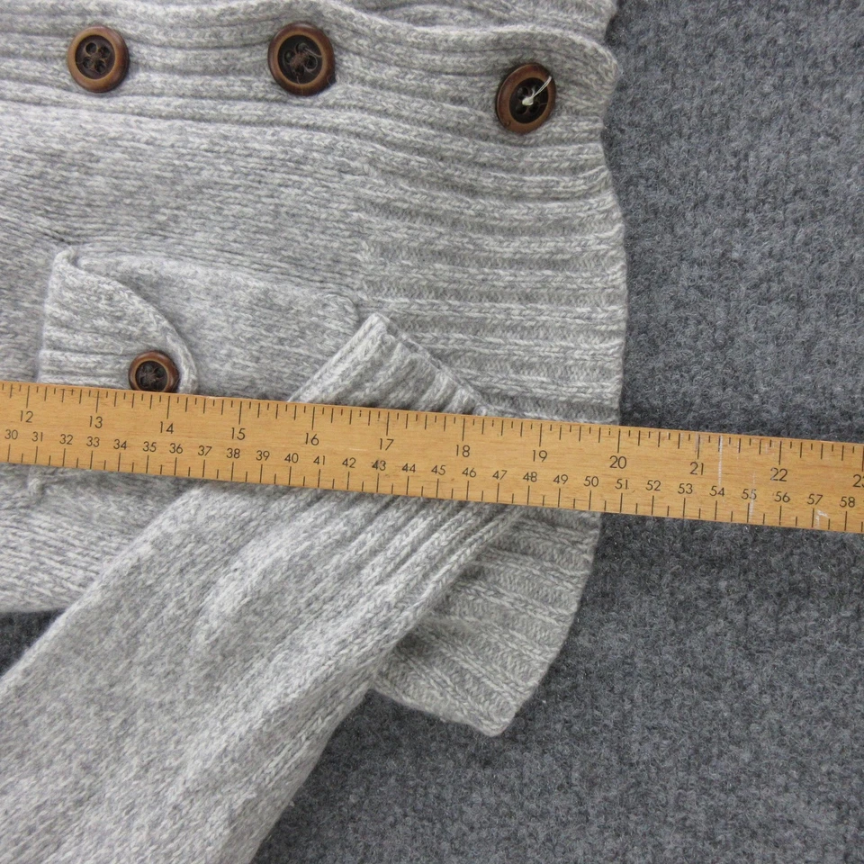 Cardigã suéter feminino gola xale malha pequeno cinza lã angorá botão coelho - Imagem 3 de 4