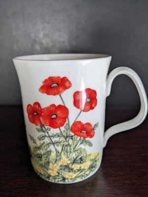 Queensway Fine Bone China Mug Kaffeebecher - Mohnblumen Schmetterling - selten