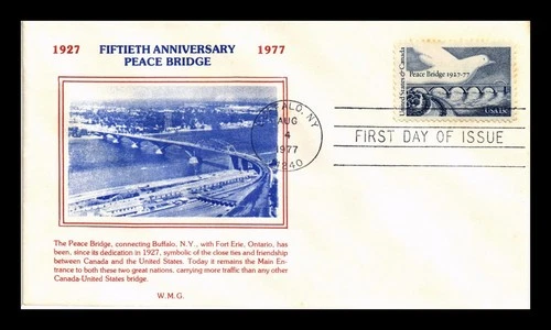 US COVER PEACE BRIDGE 50TH ANNIVERSARY FIRST DAY ISSUE GRANDY CACHET