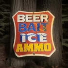 VINTAGE BEER BAIT ICE AMMO PORCELAIN SIGN FISHING DRINKING HUNT CAMP GAS OIL USA
