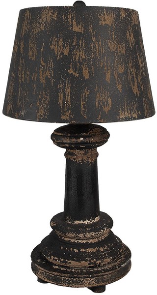 Clayre & Eef Tischlampe Ø35X64 Cm Schwarz Braun Holz Eisen E27 60W Vintage-image